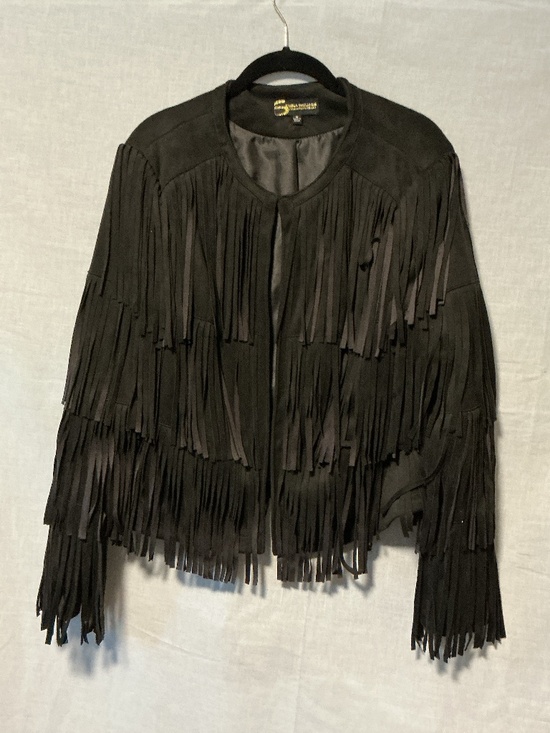 Serena Williams Jackets & Blazers - Serena Williams Fringed Faux Leather Cropped Jacket Black Women’s Size Medium